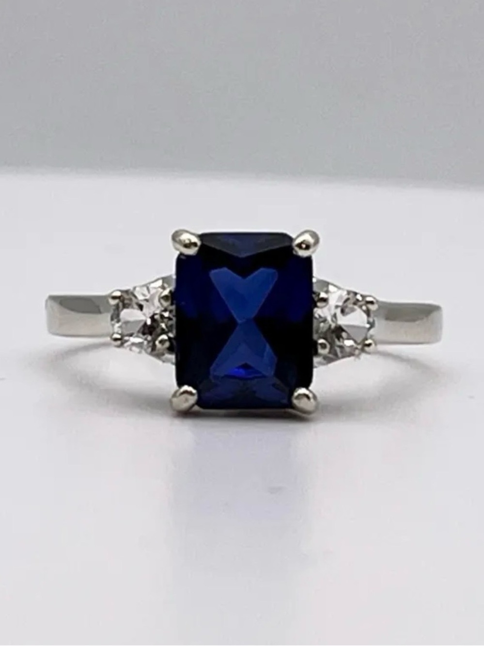 14k Gold 3ctw Emerald Cut Sapphire Ring Size 9 Trellis Design Jewelry Gift